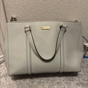 Gray Structured Satchel with Gold Hardware